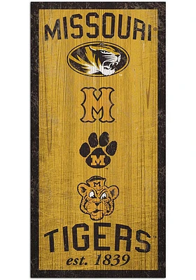 Missouri Tigers 6X12 Heritage Logos Sign - Gold