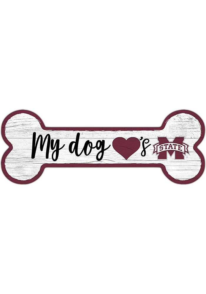Mississippi State Bulldogs Dog Bone 6x12 Sign - Maroon