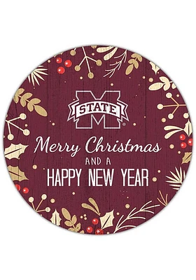 Mississippi State Bulldogs Merry Christmas and New Year Circle Sign - Maroon