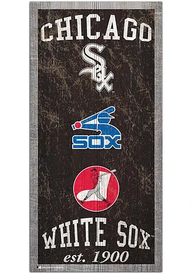 Chicago White Sox 6X12 Heritage Logos Sign - Black