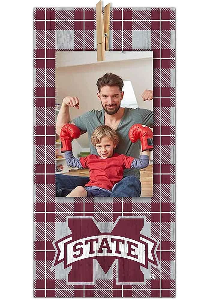 Mississippi State Bulldogs Plaid Clothespin Sign - Maroon