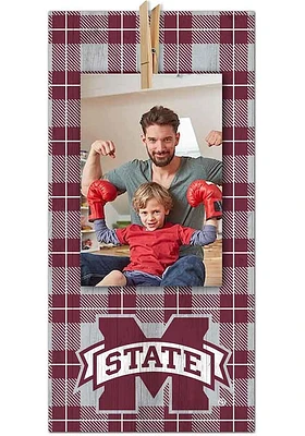 Mississippi State Bulldogs Plaid Clothespin Sign - Maroon