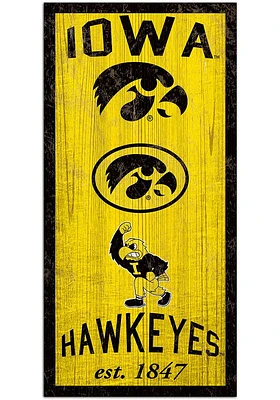 Iowa Hawkeyes 6X12 Heritage Logos Sign - Black