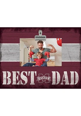 Mississippi State Bulldogs Best Dad Striped Clip Picture Frame - Maroon