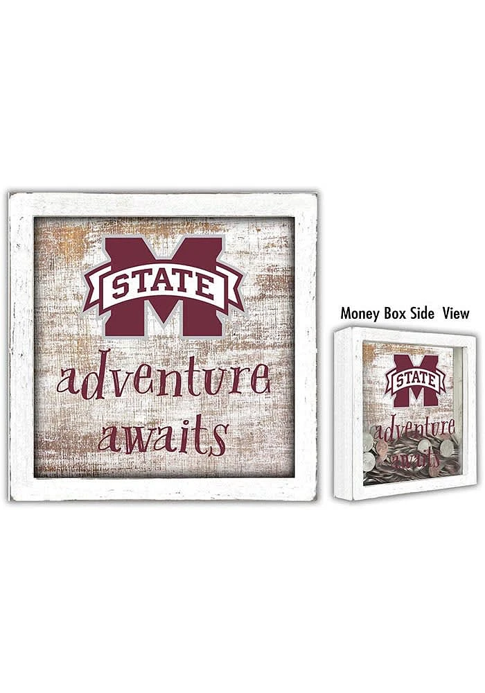 Mississippi State Bulldogs Adventure Awaits Box Sign - Maroon