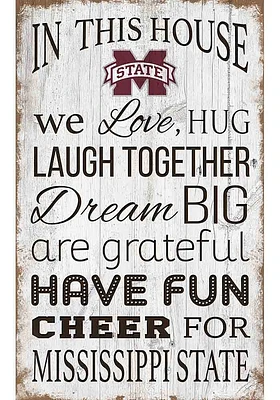 Mississippi State Bulldogs In This House 11x19 Sign - Maroon
