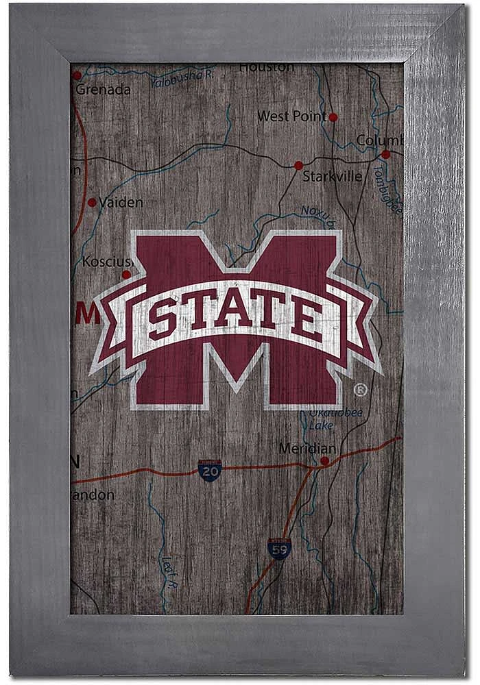 Mississippi State Bulldogs City Map Sign - Maroon