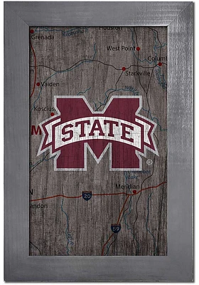 Mississippi State Bulldogs City Map Sign - Maroon