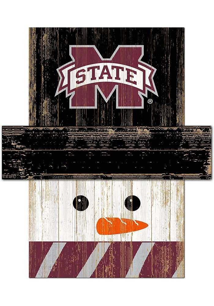 Mississippi State Bulldogs Snowman Head Sign - Maroon