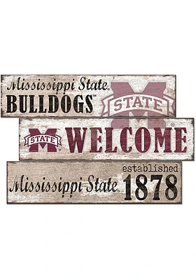 Mississippi State Bulldogs Welcome 3 Plank Sign - Maroon