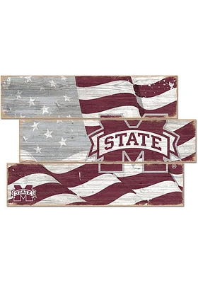 Mississippi State Bulldogs Flag 3 Plank Sign - Maroon