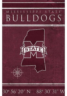 Mississippi State Bulldogs Coordinates 17x26 Sign - Maroon