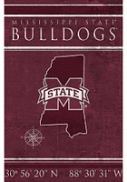 Mississippi State Bulldogs Coordinates 17x26 Sign - Maroon