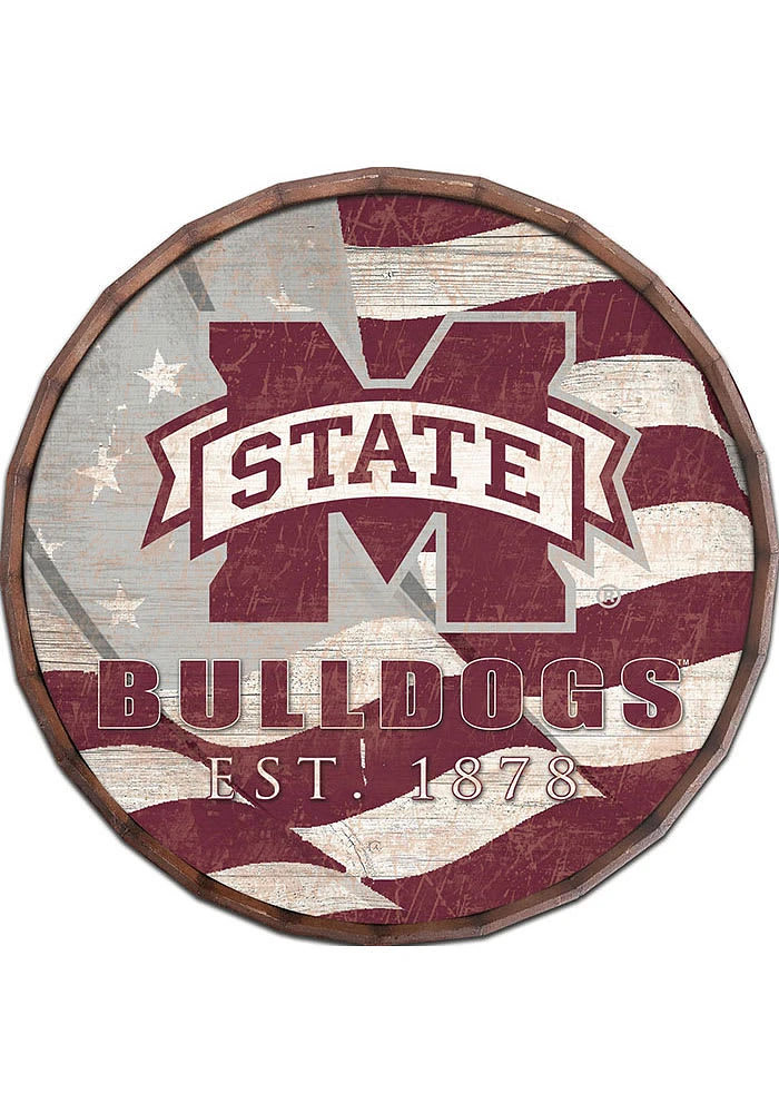 Mississippi State Bulldogs Flag 24 Inch Barrel Top Sign - Maroon