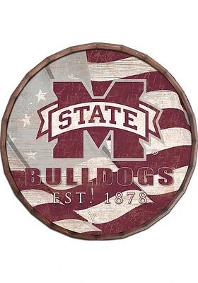 Mississippi State Bulldogs Flag 24 Inch Barrel Top Sign - Maroon