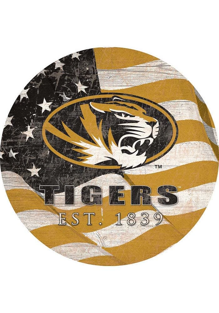 Missouri Tigers 24in Flag Circle Sign - Black