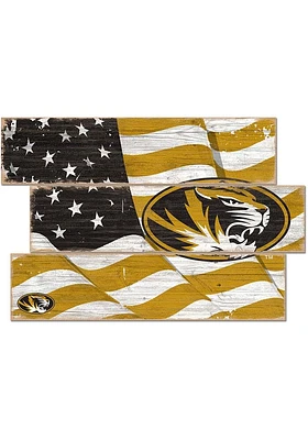 Missouri Tigers Flag 3 Plank Sign - Black