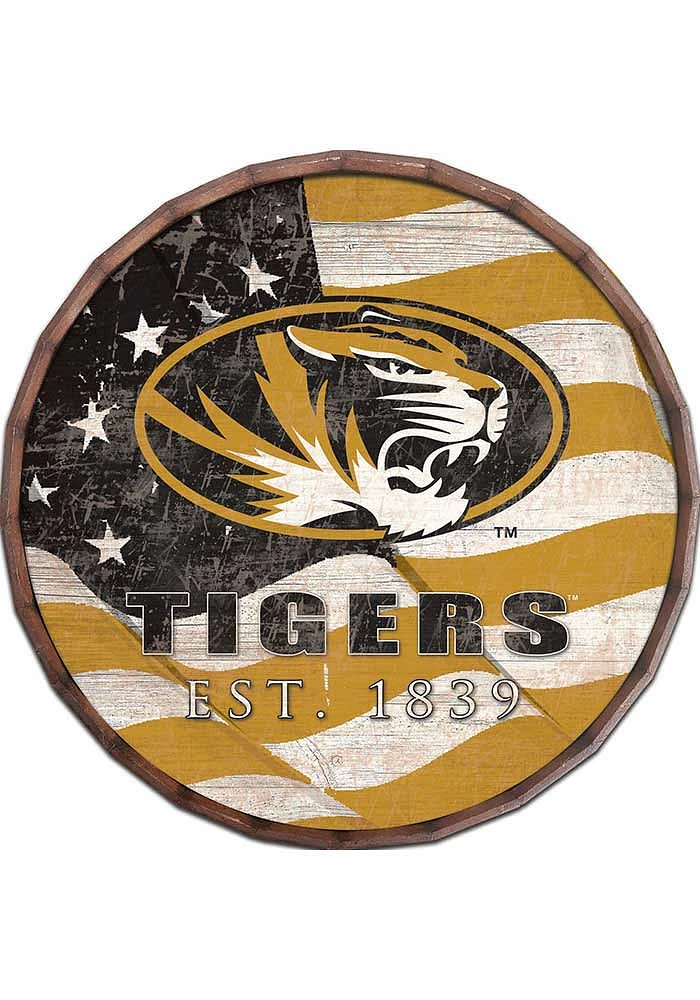 Missouri Tigers Flag 24 Inch Barrel Top Sign - Black
