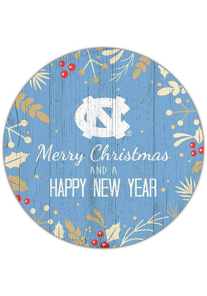 North Carolina Tar Heels Merry Christmas and New Year Circle Sign - Blue