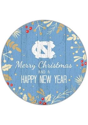 North Carolina Tar Heels Merry Christmas and New Year Circle Sign - Blue