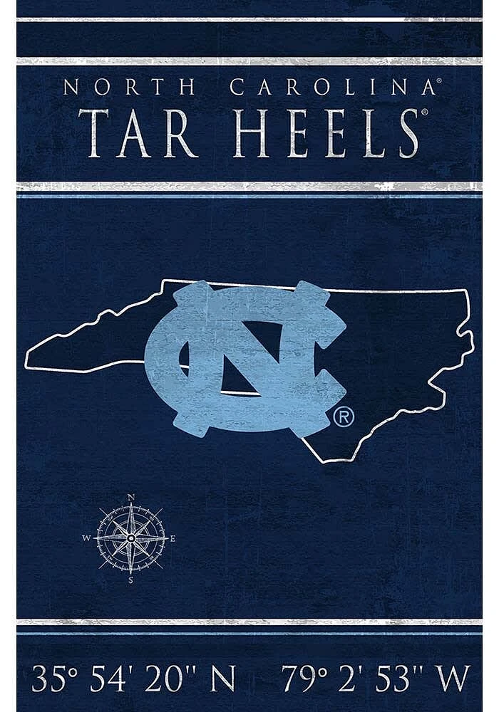 North Carolina Tar Heels Coordinates 17x26 Sign - Blue