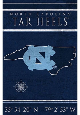 North Carolina Tar Heels Coordinates 17x26 Sign - Blue