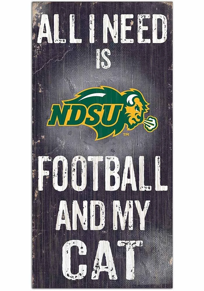 North Dakota State Bison Football and My Cat Sign - Green