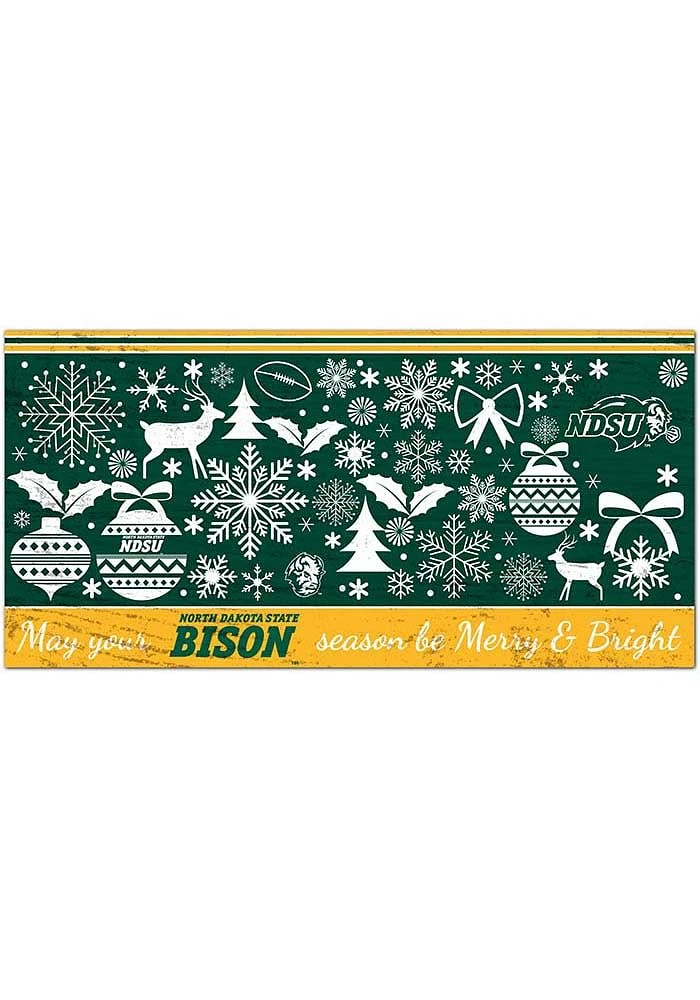 North Dakota State Bison Merry and Bright Sign - Green