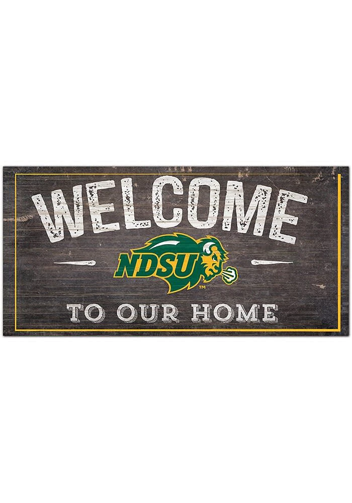 North Dakota State Bison Welcome Distressed Sign - Green