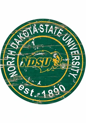 North Dakota State Bison Distressed Round Sign - Green