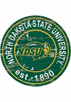 North Dakota State Bison Distressed Round Sign - Green