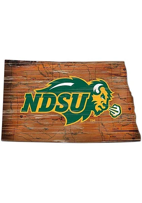 North Dakota State Bison Distressed State with Logo Sign - Green