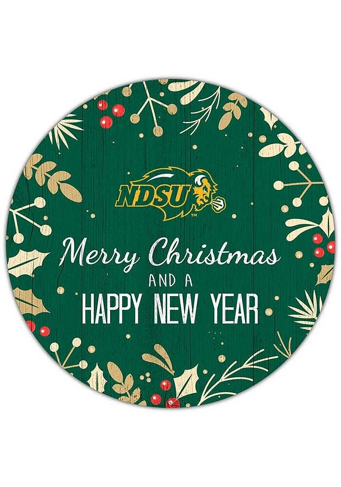 North Dakota State Bison Merry Christmas and New Year Circle Sign - Green