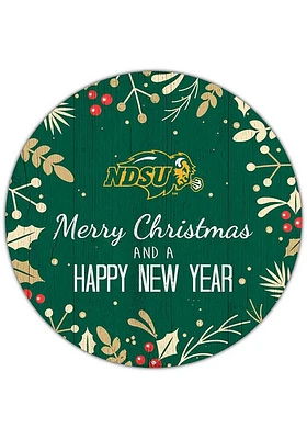 North Dakota State Bison Merry Christmas and New Year Circle Sign - Green