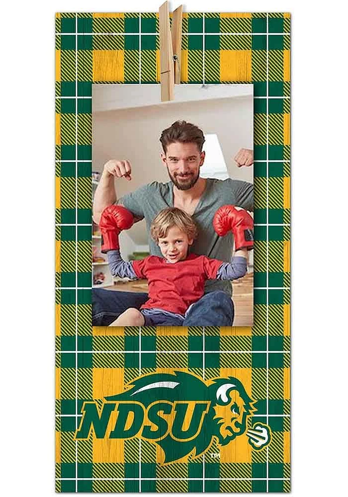 North Dakota State Bison Plaid Clothespin Sign - Green