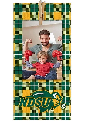 North Dakota State Bison Plaid Clothespin Sign - Green