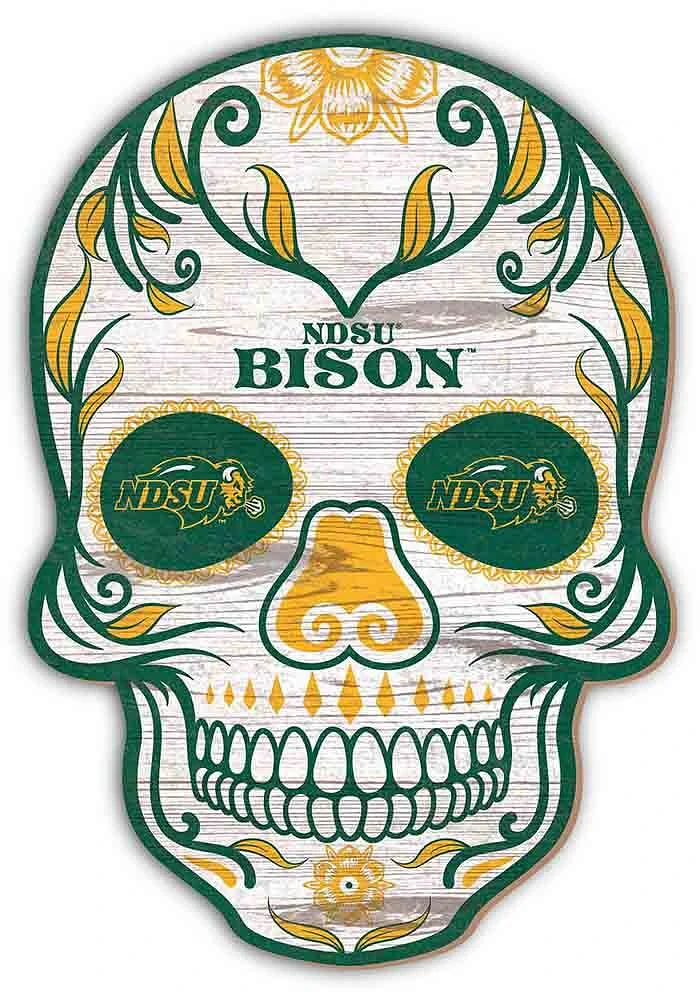 North Dakota State Bison 12 Inch Sugar Skull Sign - Green