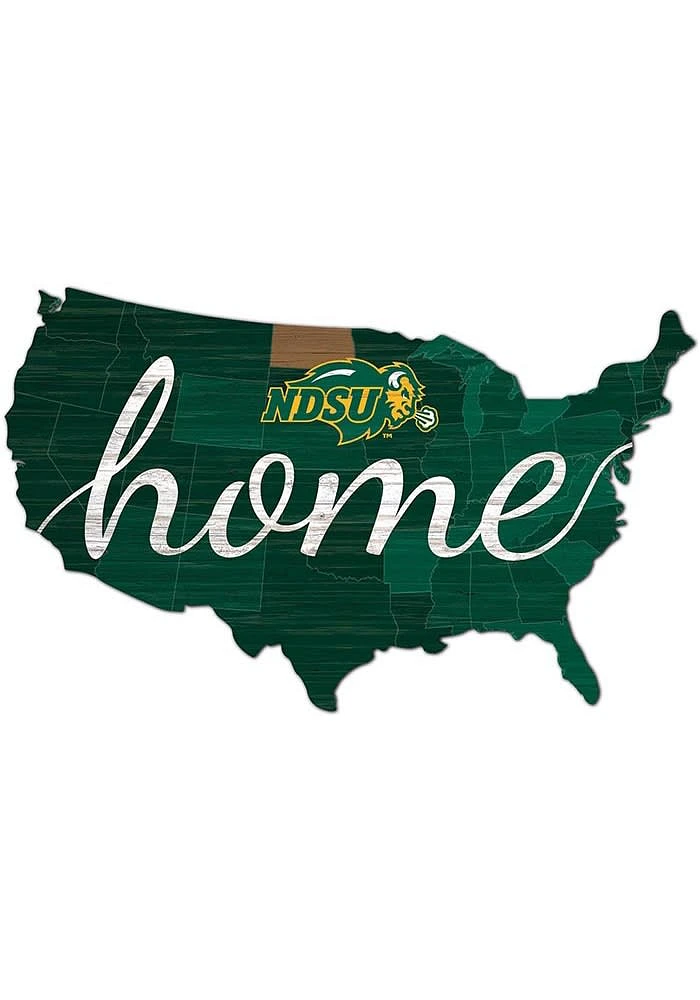 North Dakota State Bison USA Shape Cutout Sign - Green