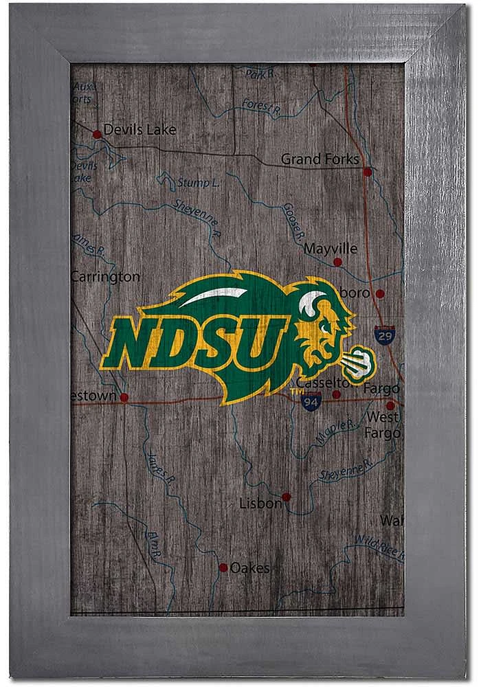 North Dakota State Bison City Map Sign - Green