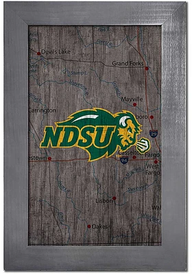 North Dakota State Bison City Map Sign - Green