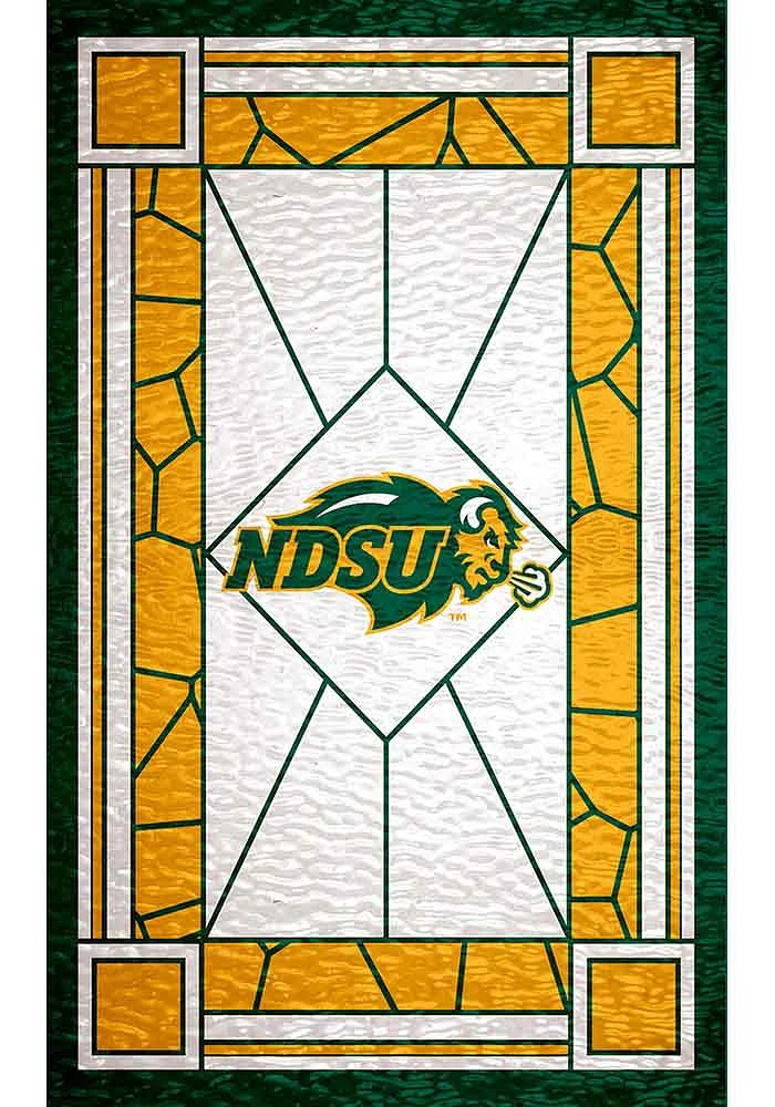 North Dakota State Bison Stained Glass Sign - Green