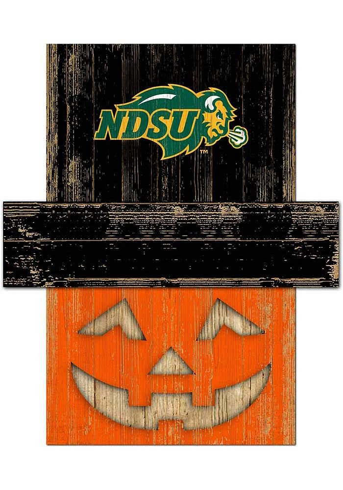 North Dakota State Bison Pumpkin Head Sign - Green