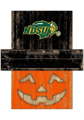 North Dakota State Bison Pumpkin Head Sign - Green