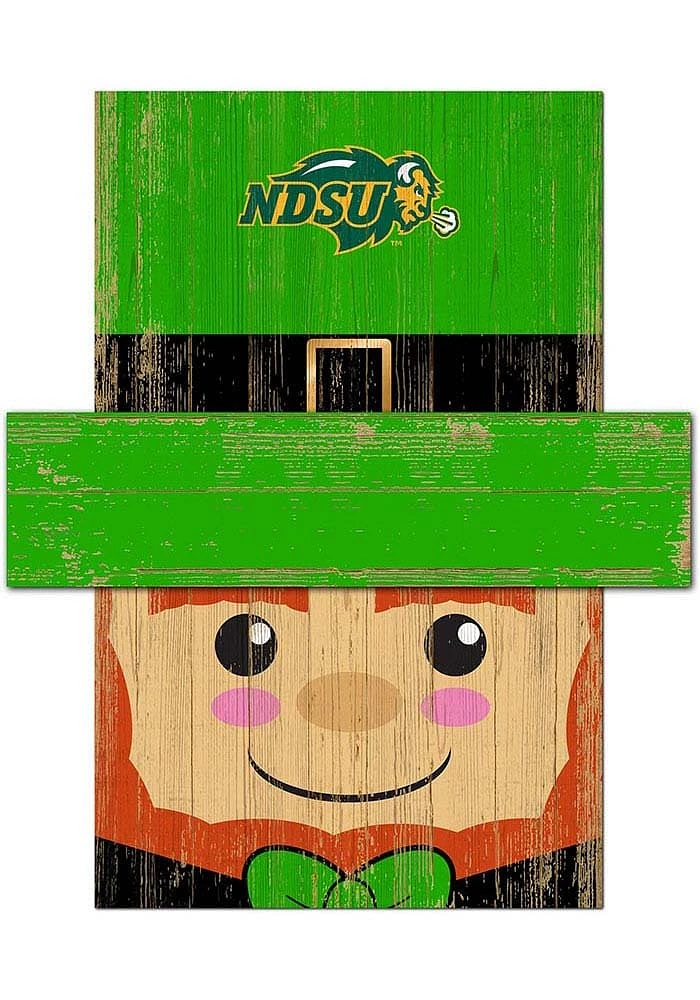 North Dakota State Bison Leprechaun Head Sign - Green