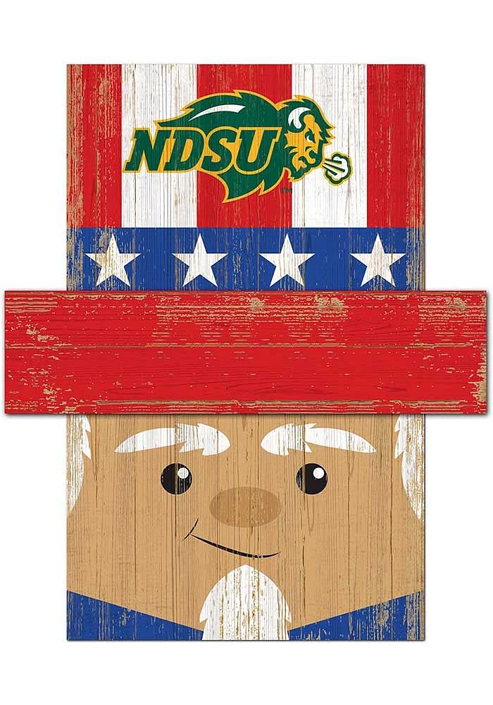 North Dakota State Bison Patriotic Head Sign - Green