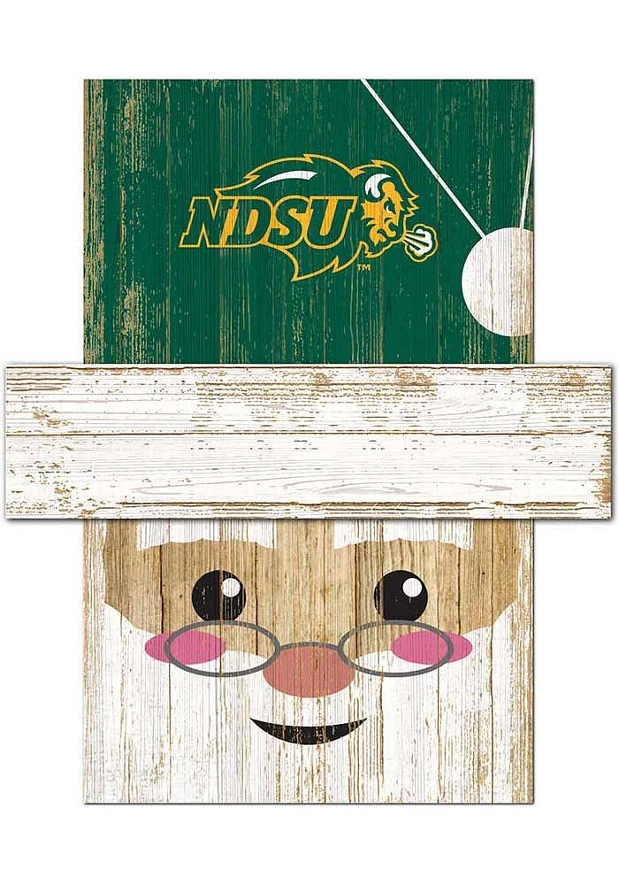 North Dakota State Bison Santa Head Sign - Green