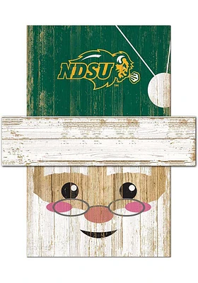 North Dakota State Bison Santa Head Sign - Green