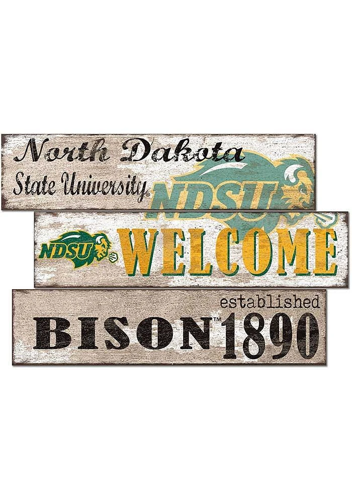 North Dakota State Bison Welcome 3 Plank Sign - Green