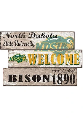 North Dakota State Bison Welcome 3 Plank Sign - Green