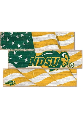 North Dakota State Bison Flag 3 Plank Sign - Green